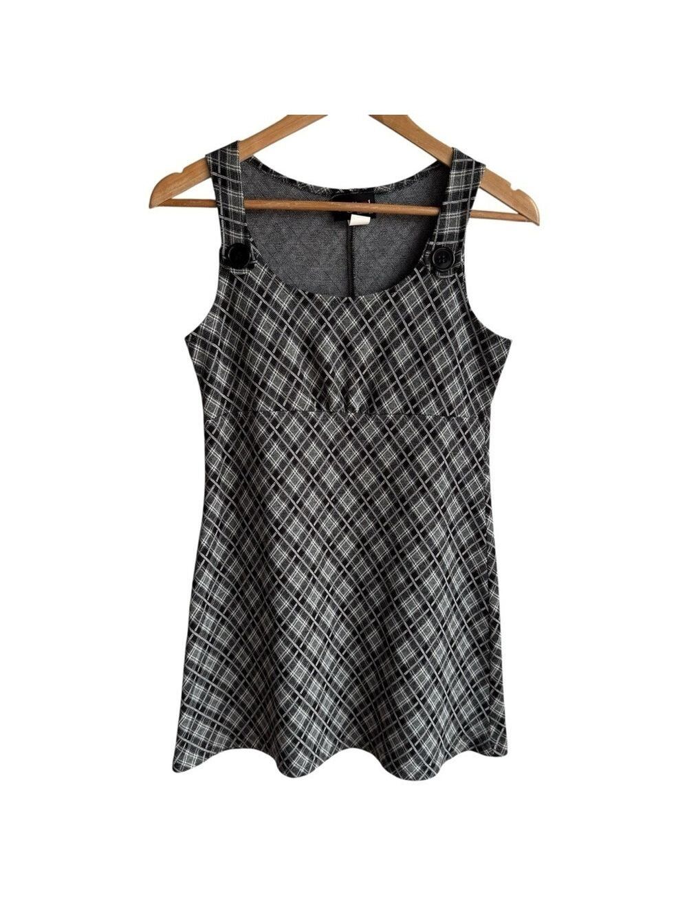 Vintage Digital Clothing Plaid Mini Dress Sz M/L Black Grey Preppy Academia EUC